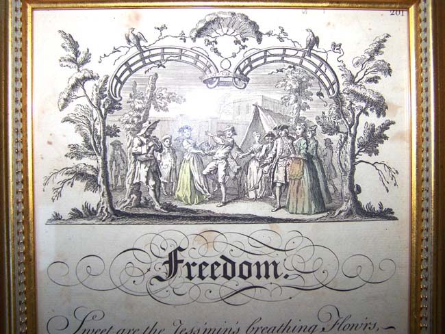 An 18th century Engraving entitled 'FREEDOM' published by George Bickham in London in 1740
